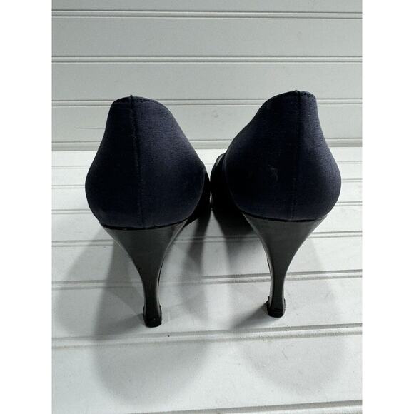 Stuart Weitzman High Heels Cadet Blue Cloth Patent Leather Pointy Toe Size 6 - Picture 6 of 7